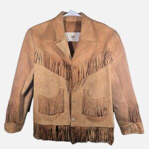 Vintage Clothing Leather Suede Cowboy Fringe Jacket, Handmade Western w/ Tassels